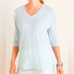 Chico's striped drop shoulder 100% linen tunic top pale blue size 2/Large